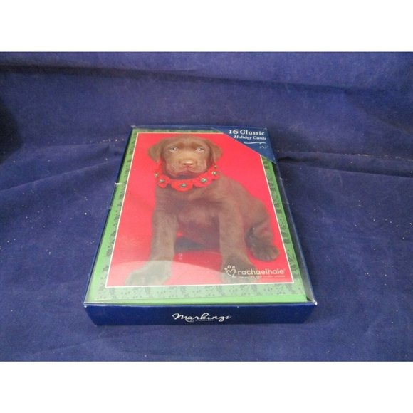 Chocolate Lab Puppy in Christmas Collar 16 Classic Holiday Cards New Old Stock - Picture 5 of 7